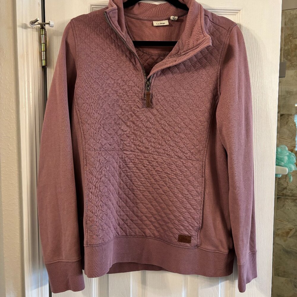 L.L. Bean Quilted Quarter Zip Pullover - Mauve